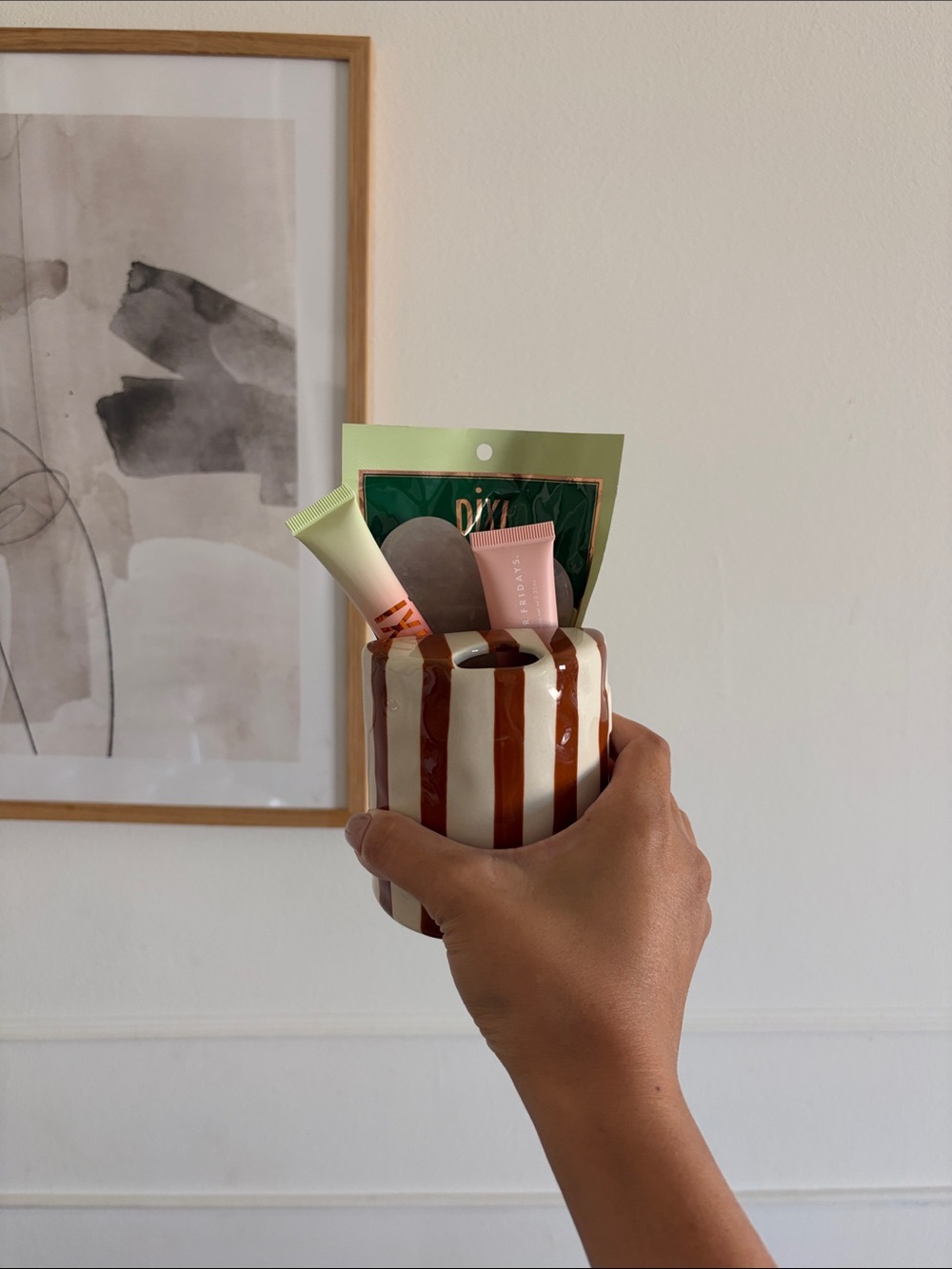 Cute gift! Striped Ceramic Mug in Brown and White with all the items here